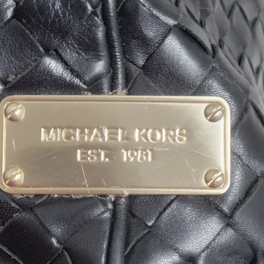 Michael Kors Newbury Woven Leather Shoulder Bag.